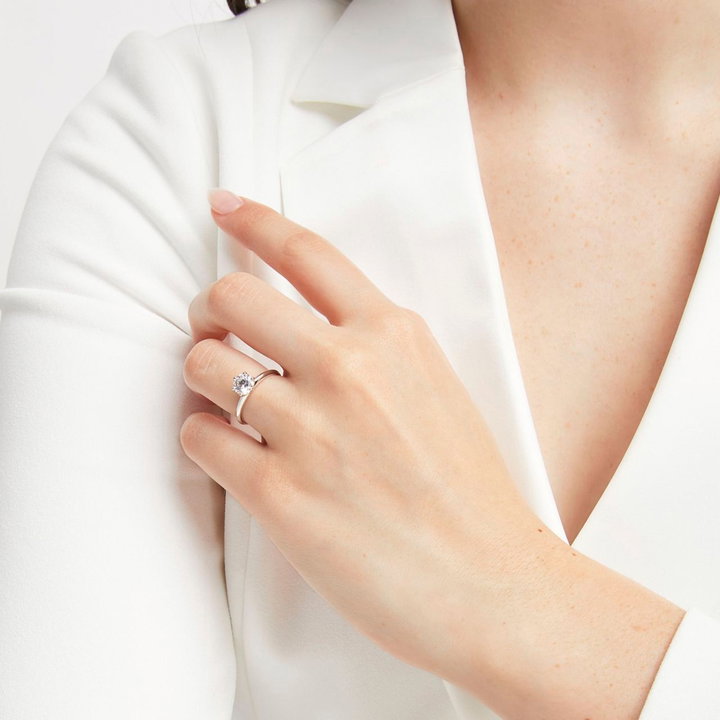 Solitaire Six Prong Engagement Setting by Adorette In White Gold 14K