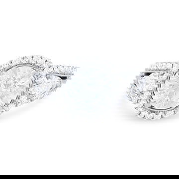 Simon G. Three Stone Pear and Round Diamond Halo Engagement Setting