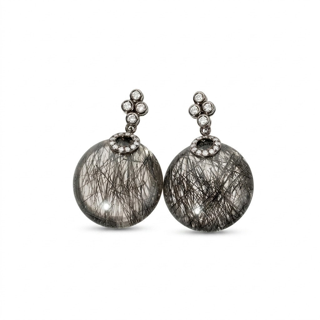 Rutilated Quartz Diamond Drop Earrings