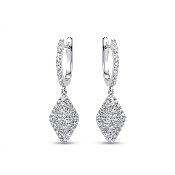Marquise Shaped Diamond Drop Earrings (1.27tw) In Solid 14K White Gold
