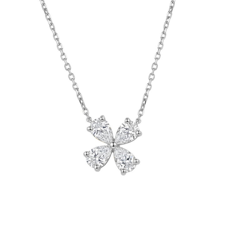 Diamond Flower Pendant Necklace In White Gold 18K