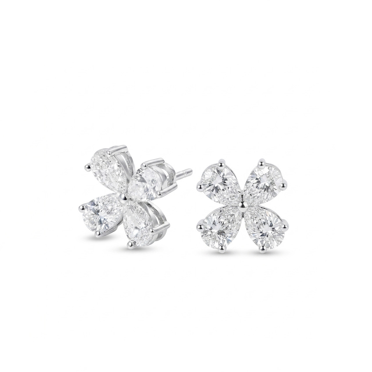 Diamond Flower Stud Earrings