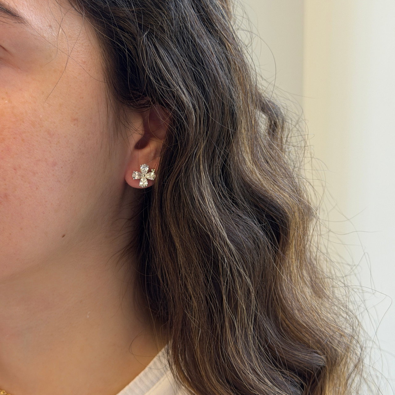 Diamond Flower Stud Earrings