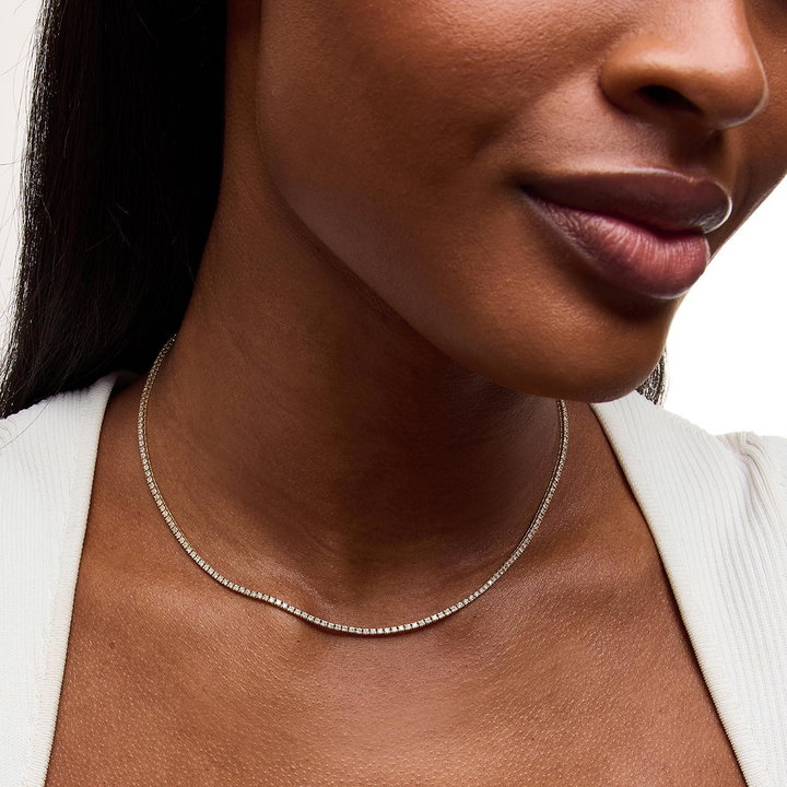 Classic Diamond Tennis Necklace In Yellow Gold 14K
