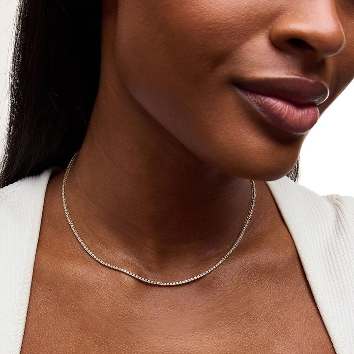 Classic Diamond Tennis Necklace In Yellow Gold 14K