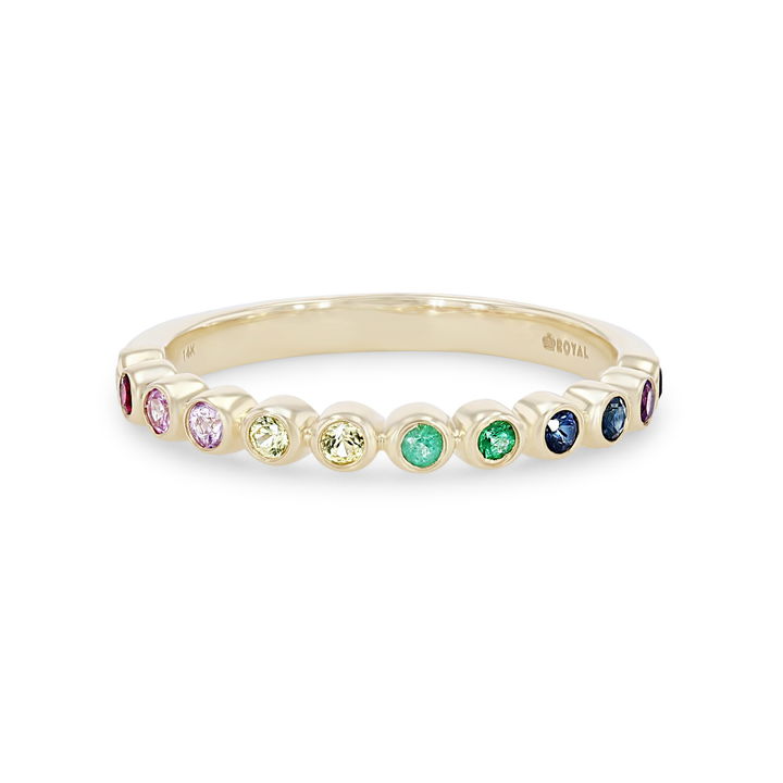 Yellow Gold 14K Rainbow Sapphire Bezel Band