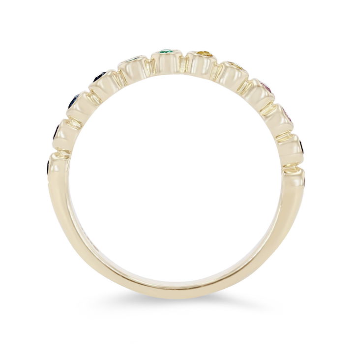 Yellow Gold 14K Rainbow Sapphire Bezel Band