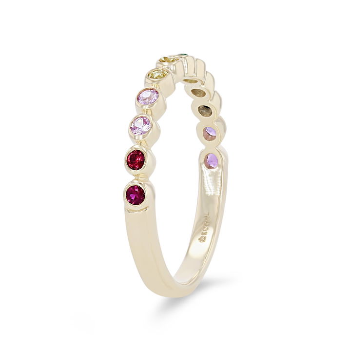 Yellow Gold 14K Rainbow Sapphire Bezel Band