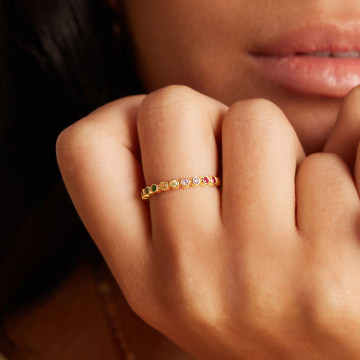 Yellow Gold 14K Rainbow Sapphire Bezel Band
