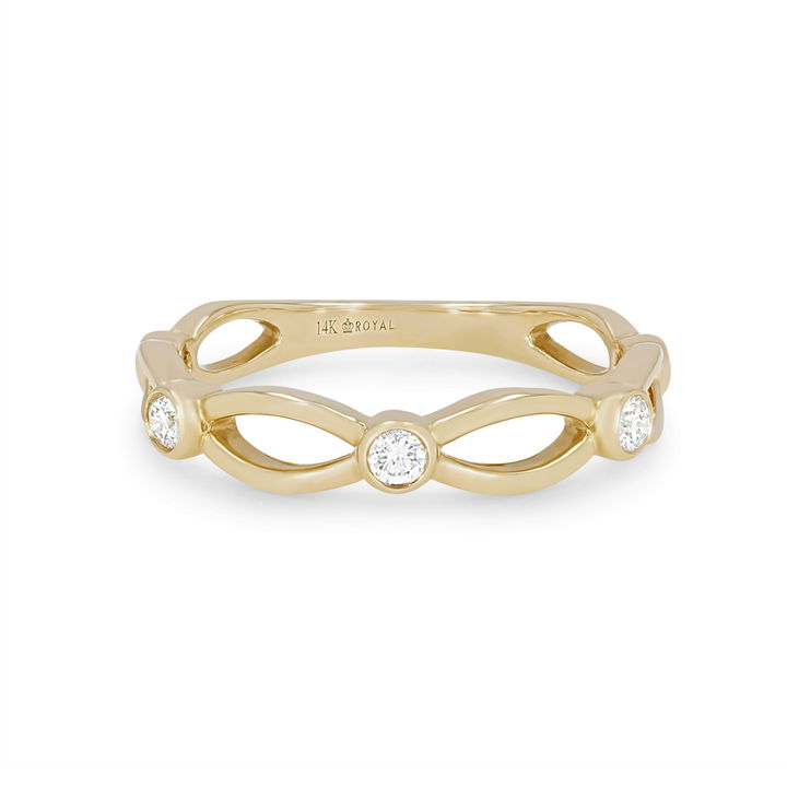 White Gold 14K Open Twist Diamond Bezel Wedding Band by Royal