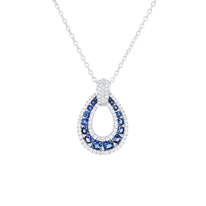 White Gold 14K Sapphire and Diamond Teardrop Pendant