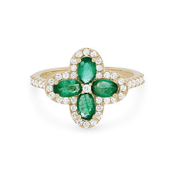 Emerald and Diamond Clover Ring
