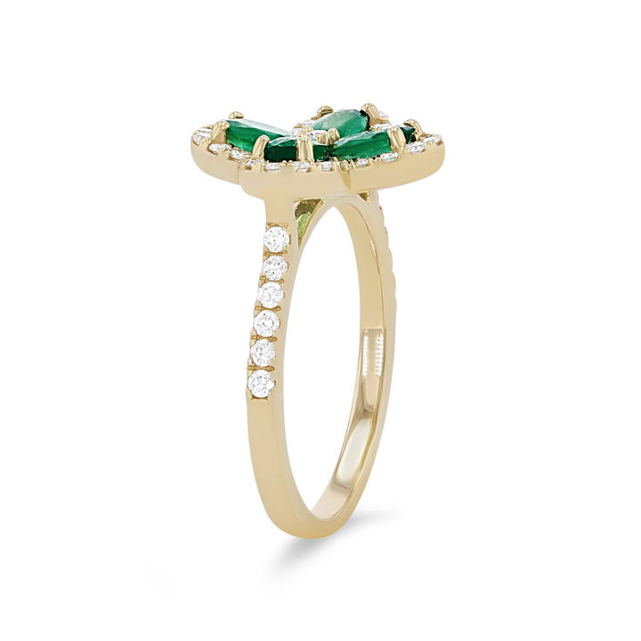 White Gold 14K Emerald and Diamond Clover Ring