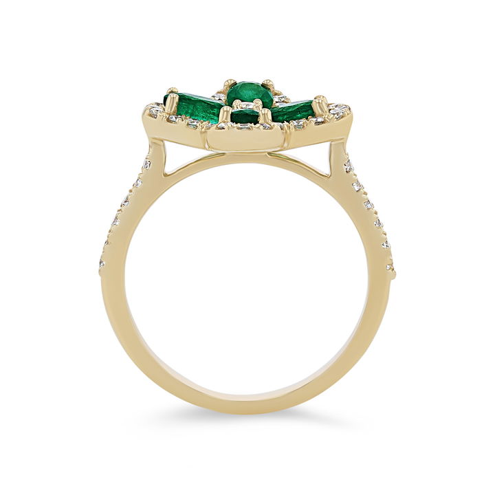 White Gold 14K Emerald and Diamond Clover Ring
