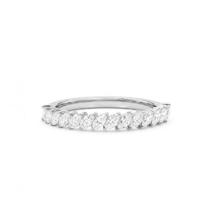 Diagonal Marquise Diamond Wedding Band In White Gold 14K
