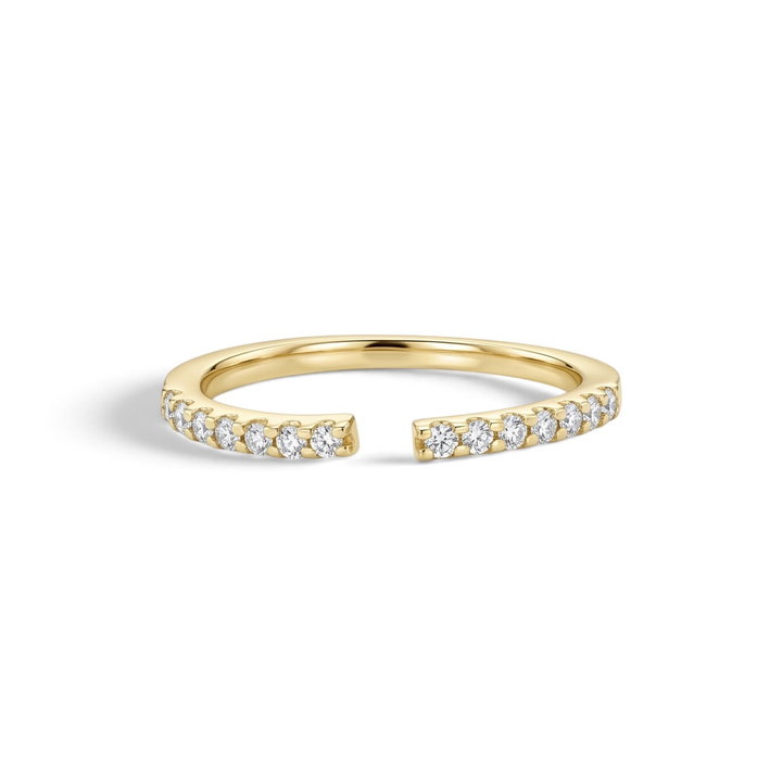 Pave Diamond Open Wedding Band In Solid 14K Yellow Gold