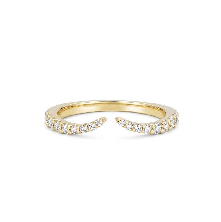 Pave Diamond Open Contour Wedding Band In Solid 14K Yellow Gold