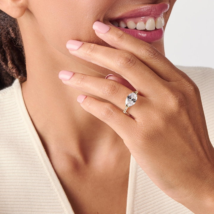 Simon G. East West Half Bezel Diamond Engagement Setting In White Gold 18K