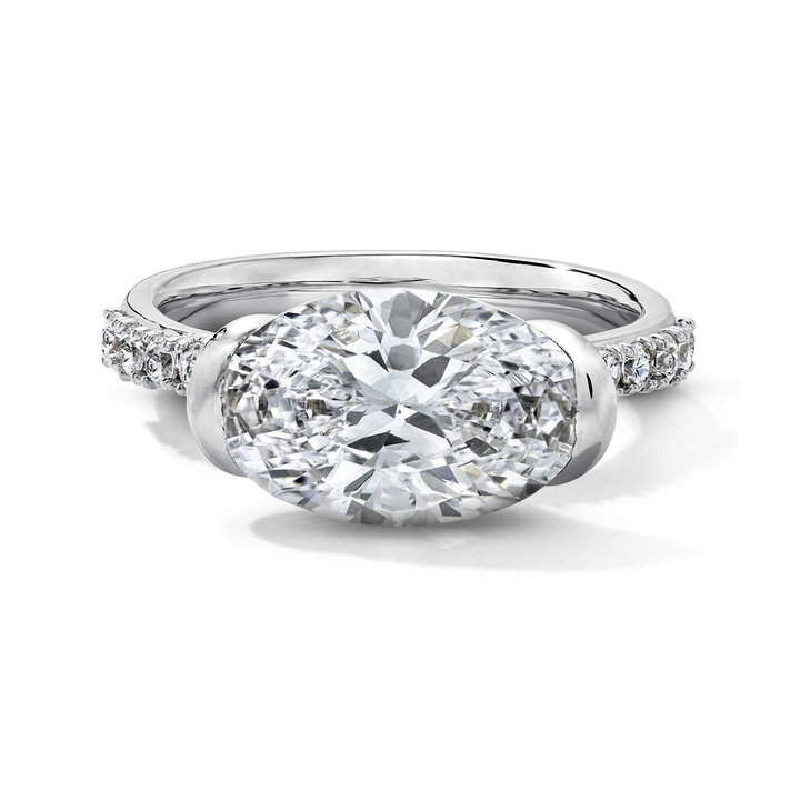 Simon G. East West Half Bezel Diamond Engagement Setting In White Gold 18K