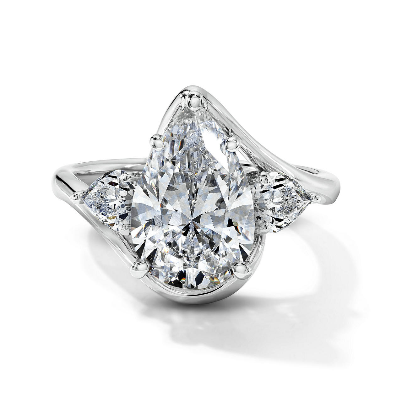 Simon G. Three Stone Pear Shaped Side Diamond Engagement Setting 0
