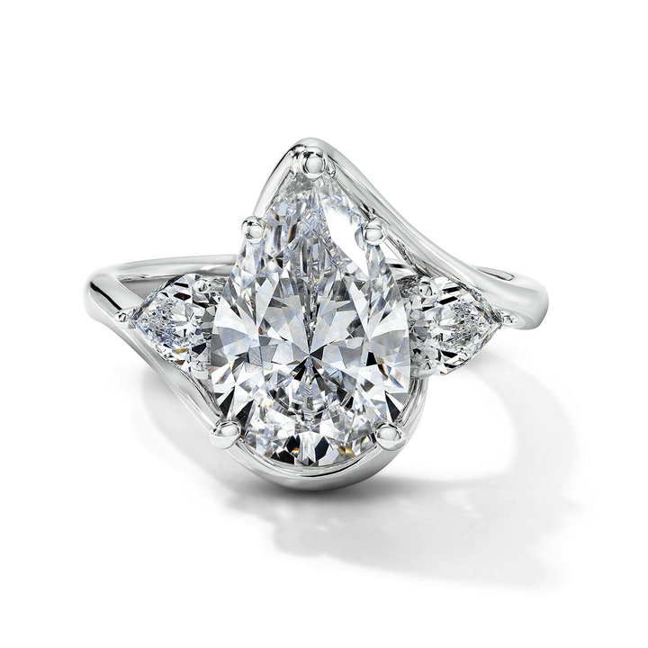 Simon G. Three Stone Pear Shaped Side Diamond Engagement Setting In White Gold 18K