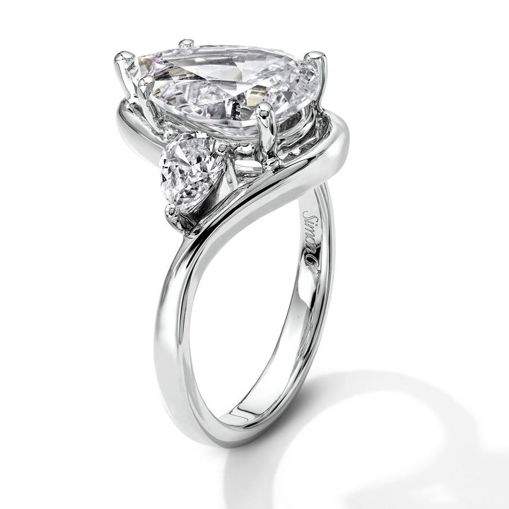 Simon G. Three Stone Pear Shaped Side Diamond Engagement Setting In White Gold 18K