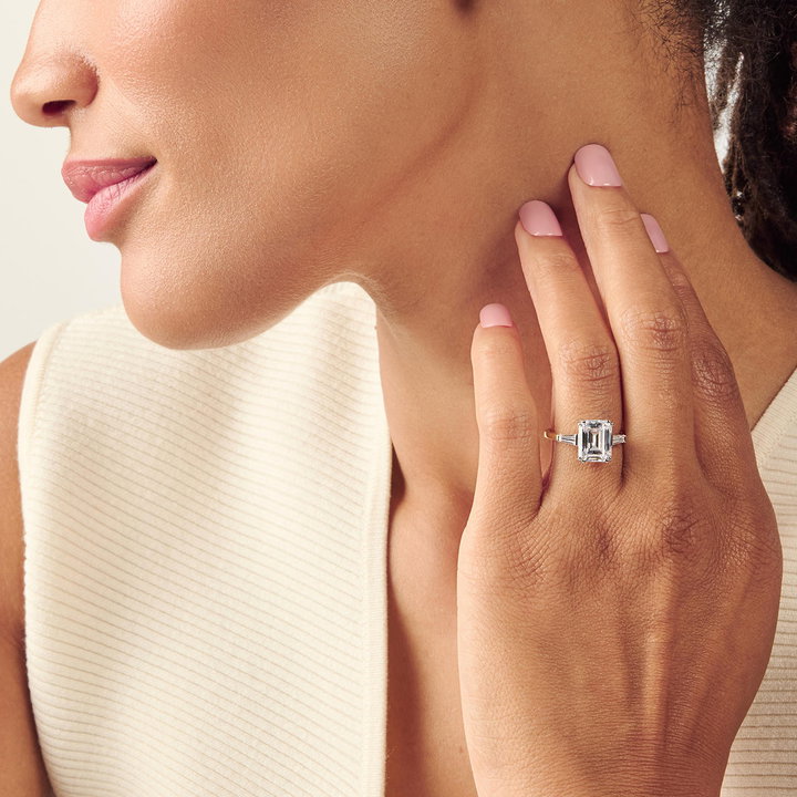 Simon G. Three Stone Cathedral Engagement Setting In White Gold 18K