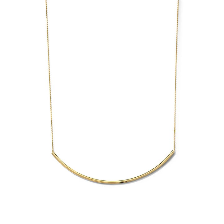 Gold Curved Bar Necklace In Solid 14K Yellow Gold