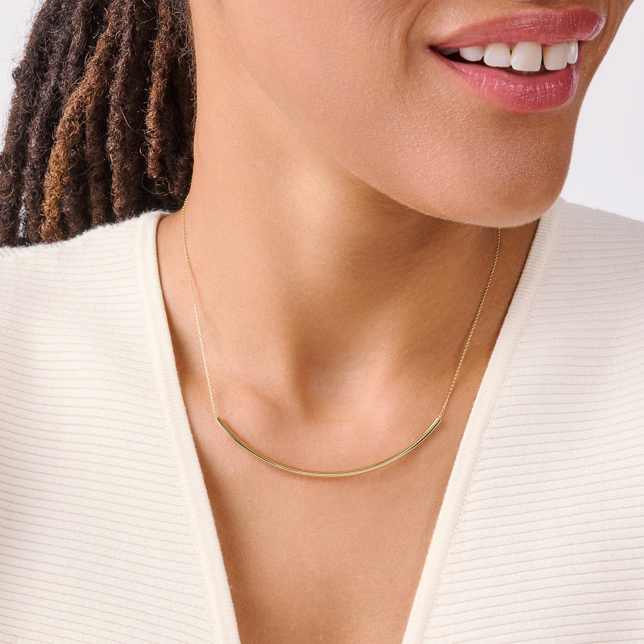 Gold Curved Bar Necklace