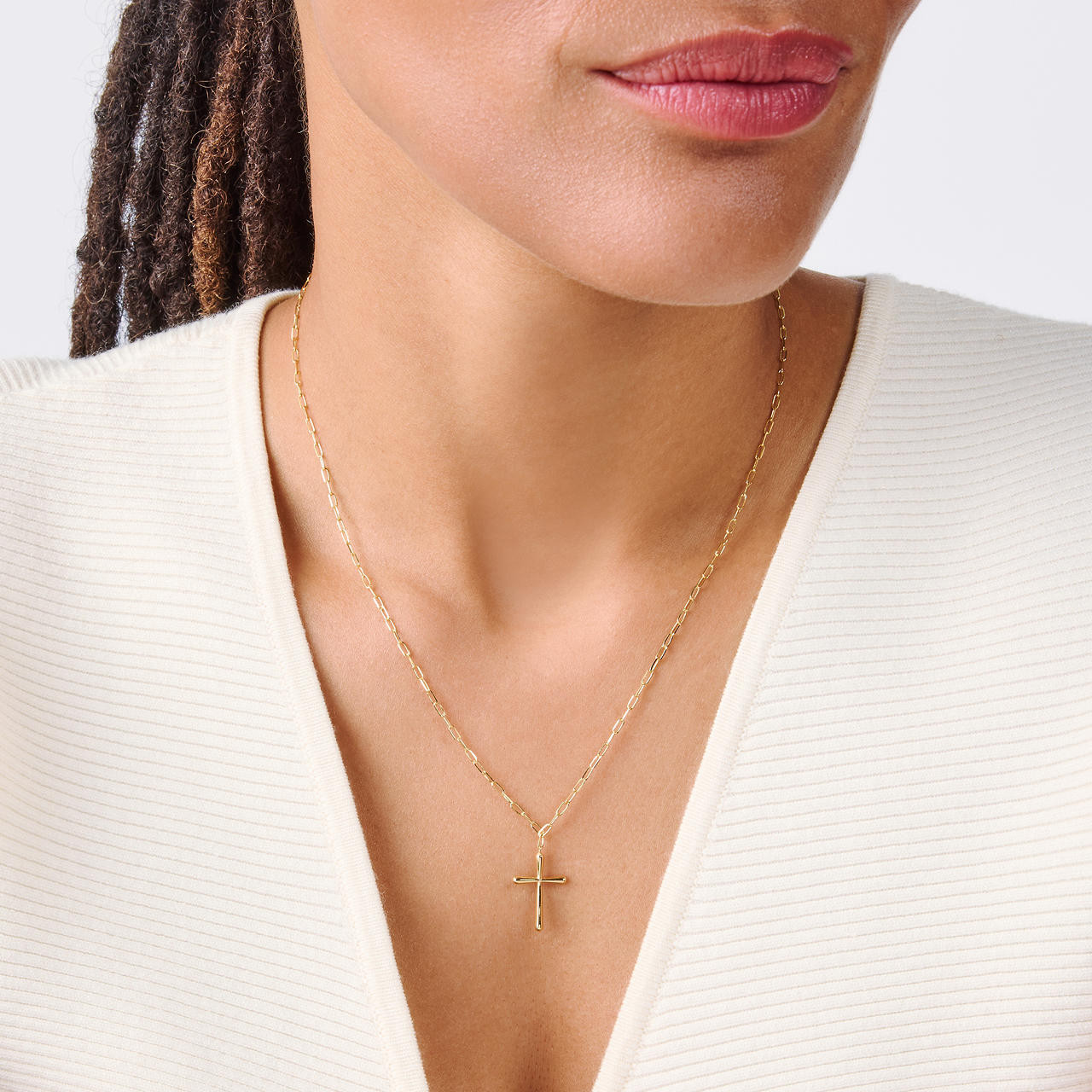 Gold Paperclip Chain Cross Pendant Necklace