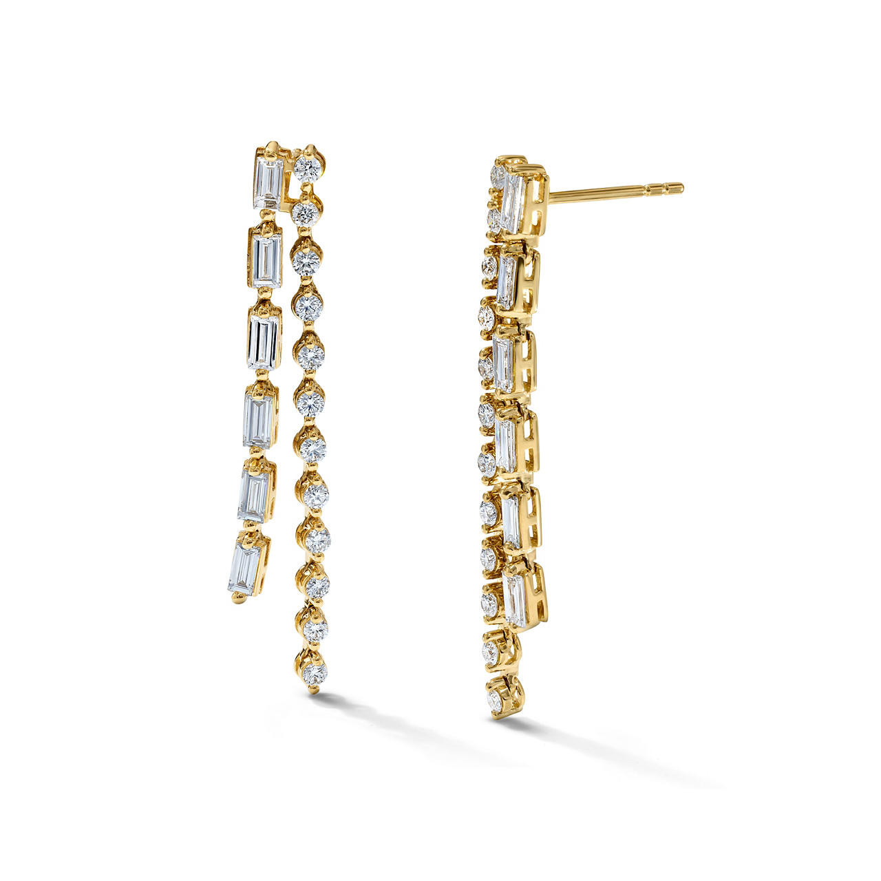 Two Row Mixed Diamond Drop Earrings