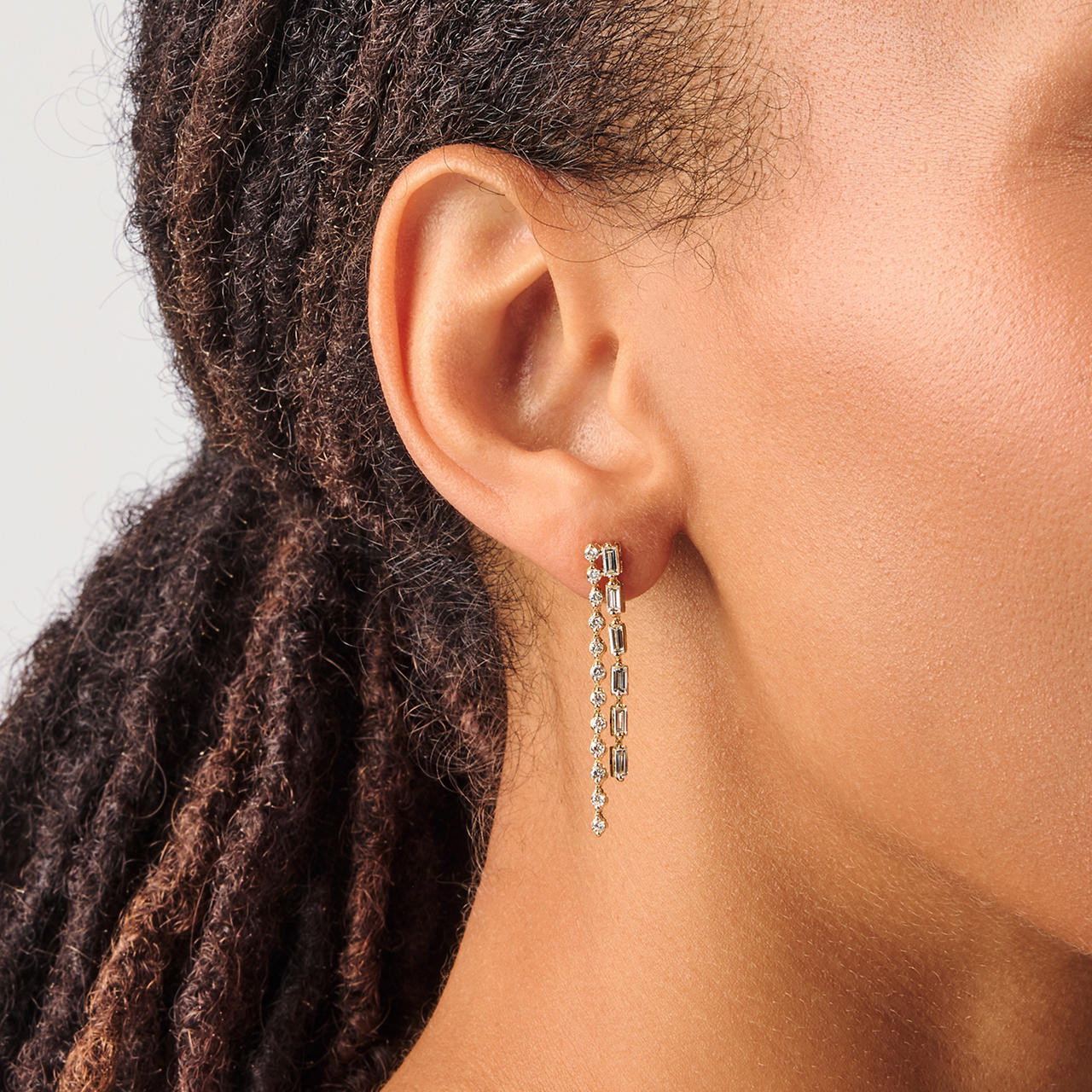 Two Row Mixed Diamond Drop Earrings 1