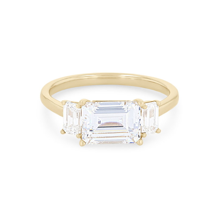 Modern Three Stone Emerald Diamond Engagement Setting In Rose Gold 14K