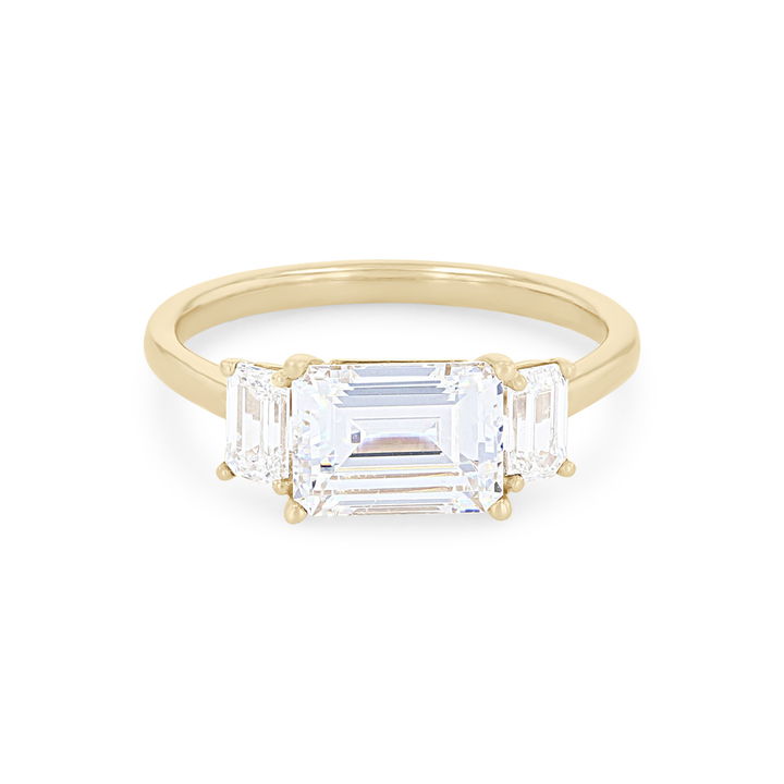 Platinum Modern Three Stone Emerald Diamond Engagement Setting