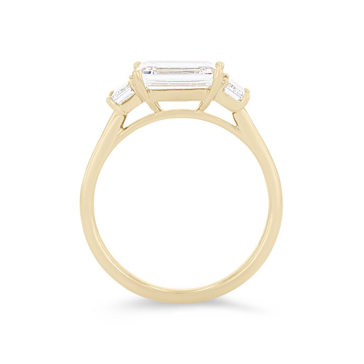 Modern Three Stone Emerald Diamond Engagement Setting In Rose Gold 14K