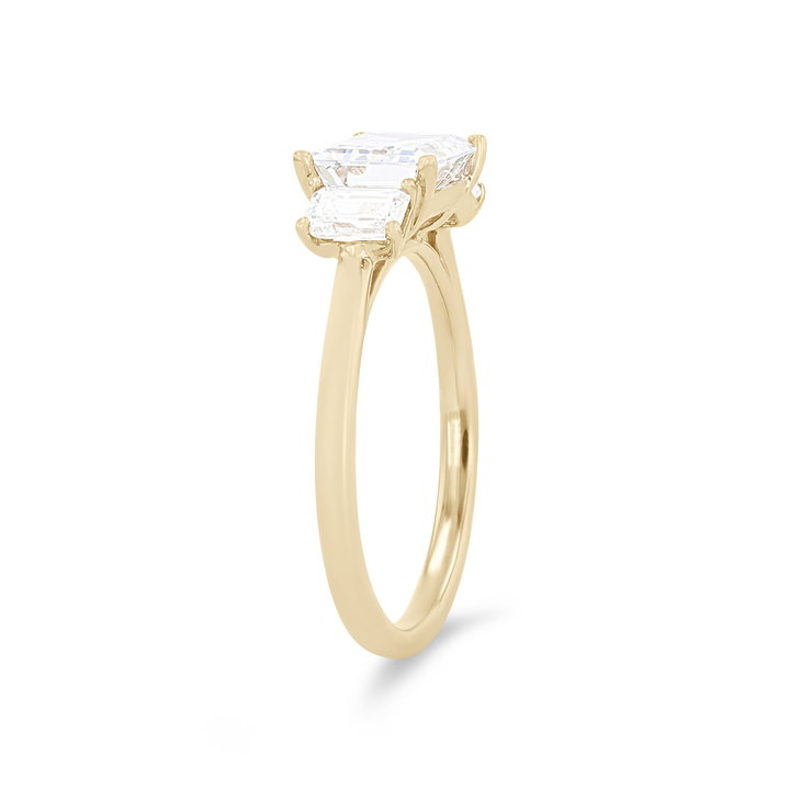 Modern Three Stone Emerald Diamond Engagement Setting In Rose Gold 14K