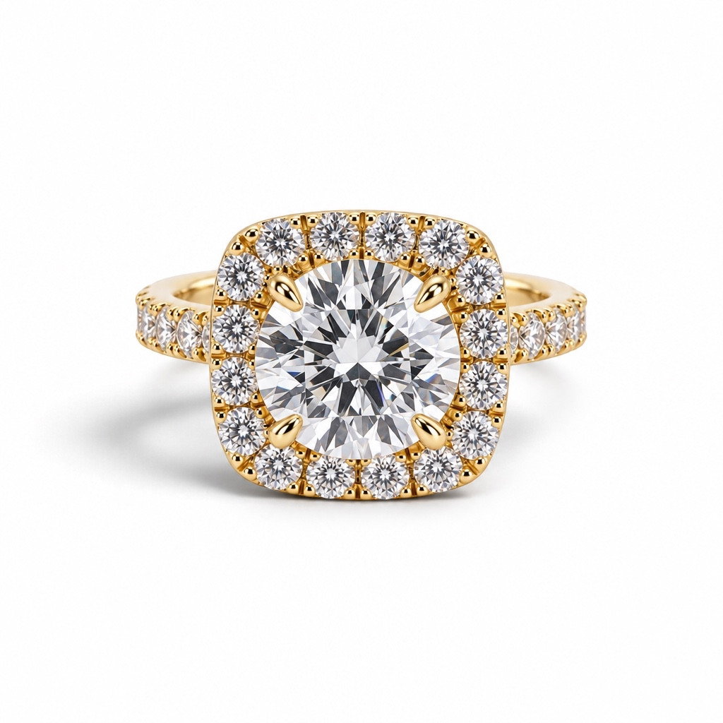 Round Lab Grown Diamond Cushion Halo Engagement Ring (2.47ct)