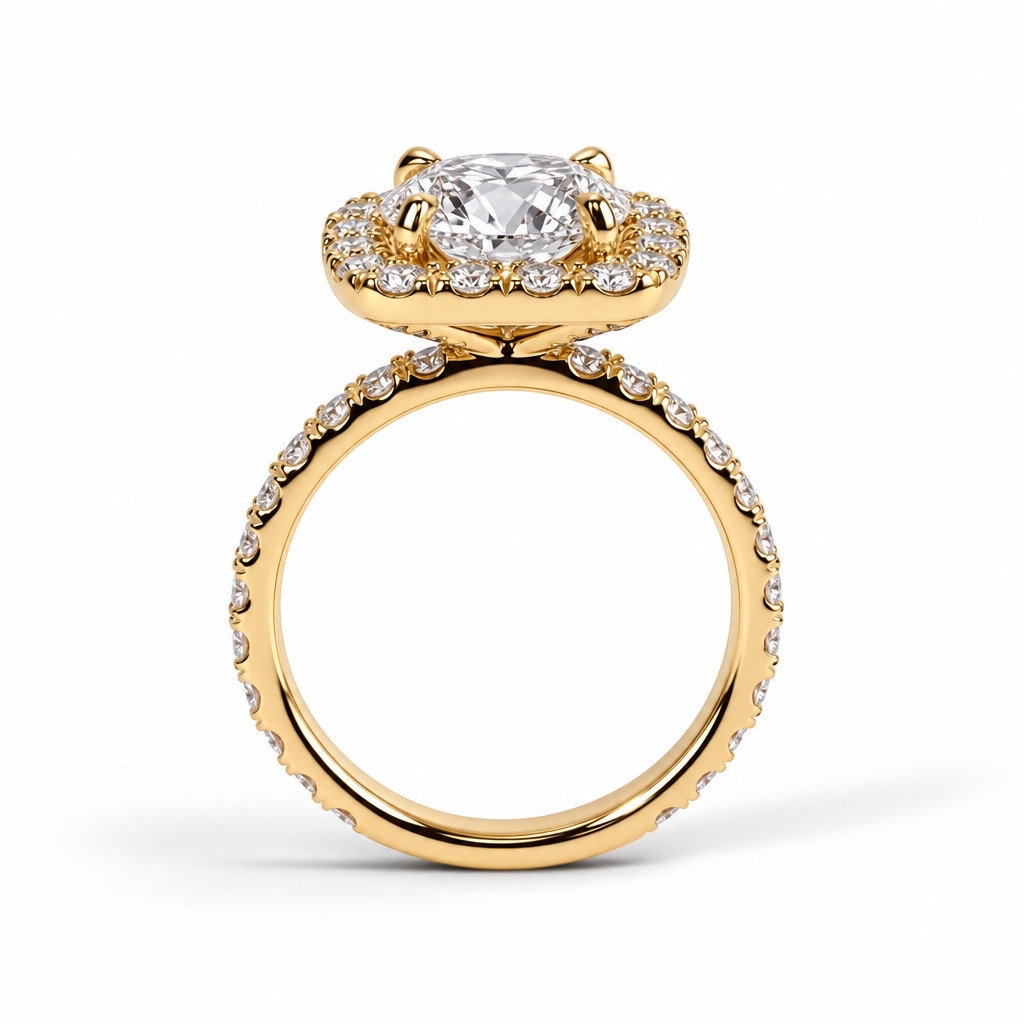 Round Lab Grown Diamond Cushion Halo Engagement Ring (2.47ct)