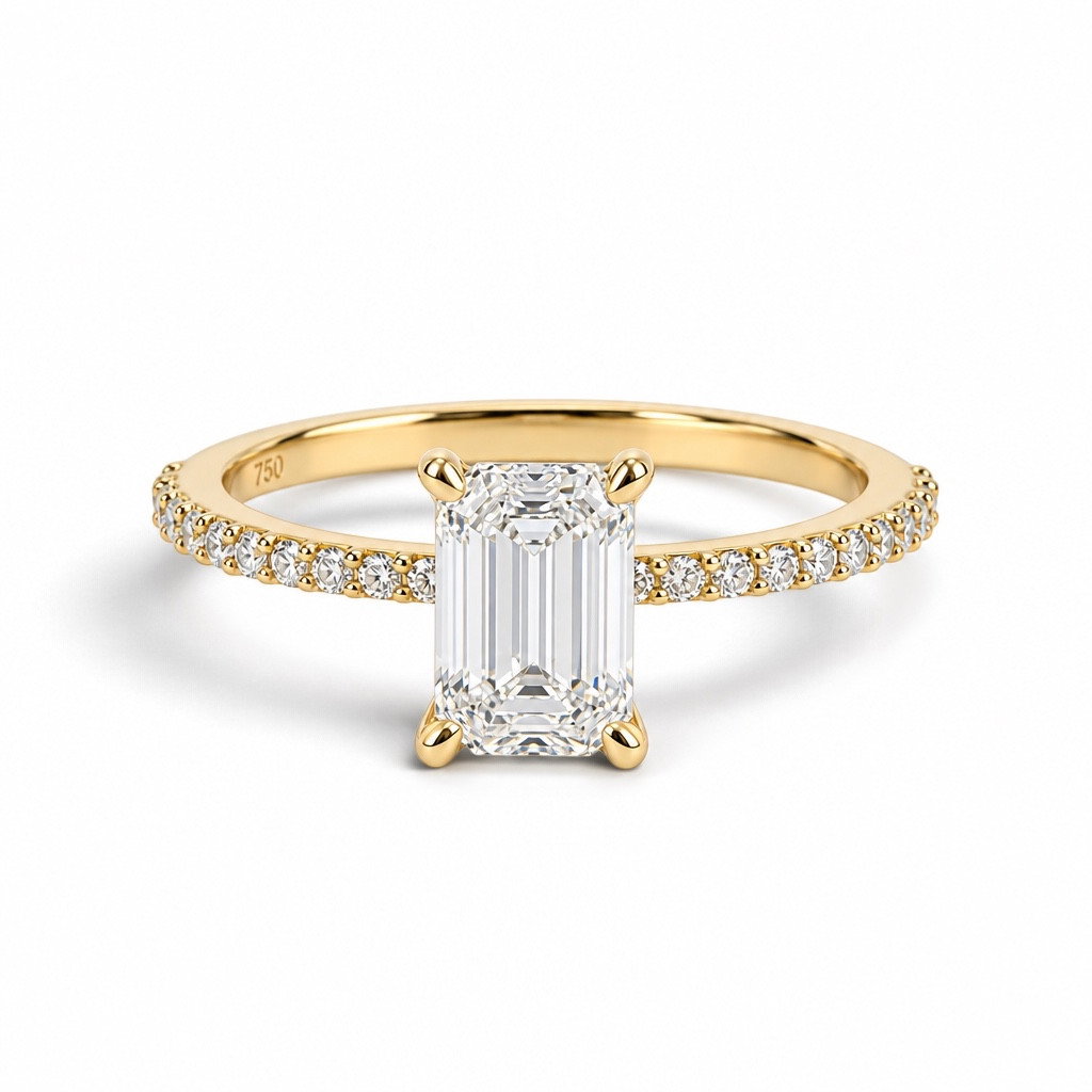 Emerald Cut Lab Grown Diamond Pave Engagement Ring (1.46ct)
