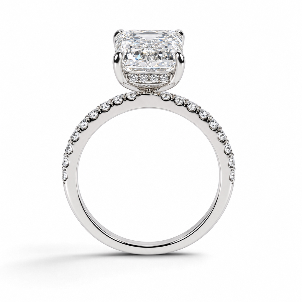 Emerald Cut Lab Grown Diamond Hidden Halo Engagement Ring (4.24ct)
