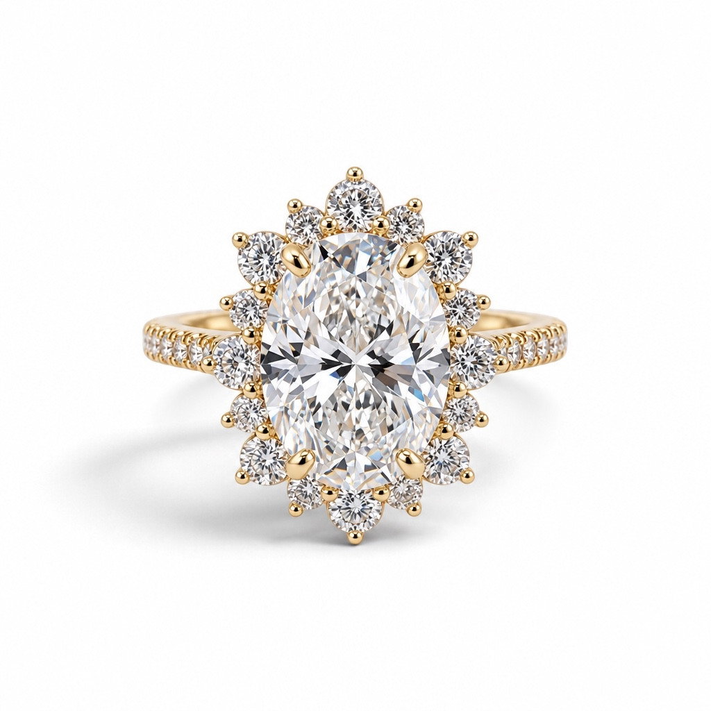Oval Lab Grown Diamond Halo Pave Engagement Ring (3.52ct)