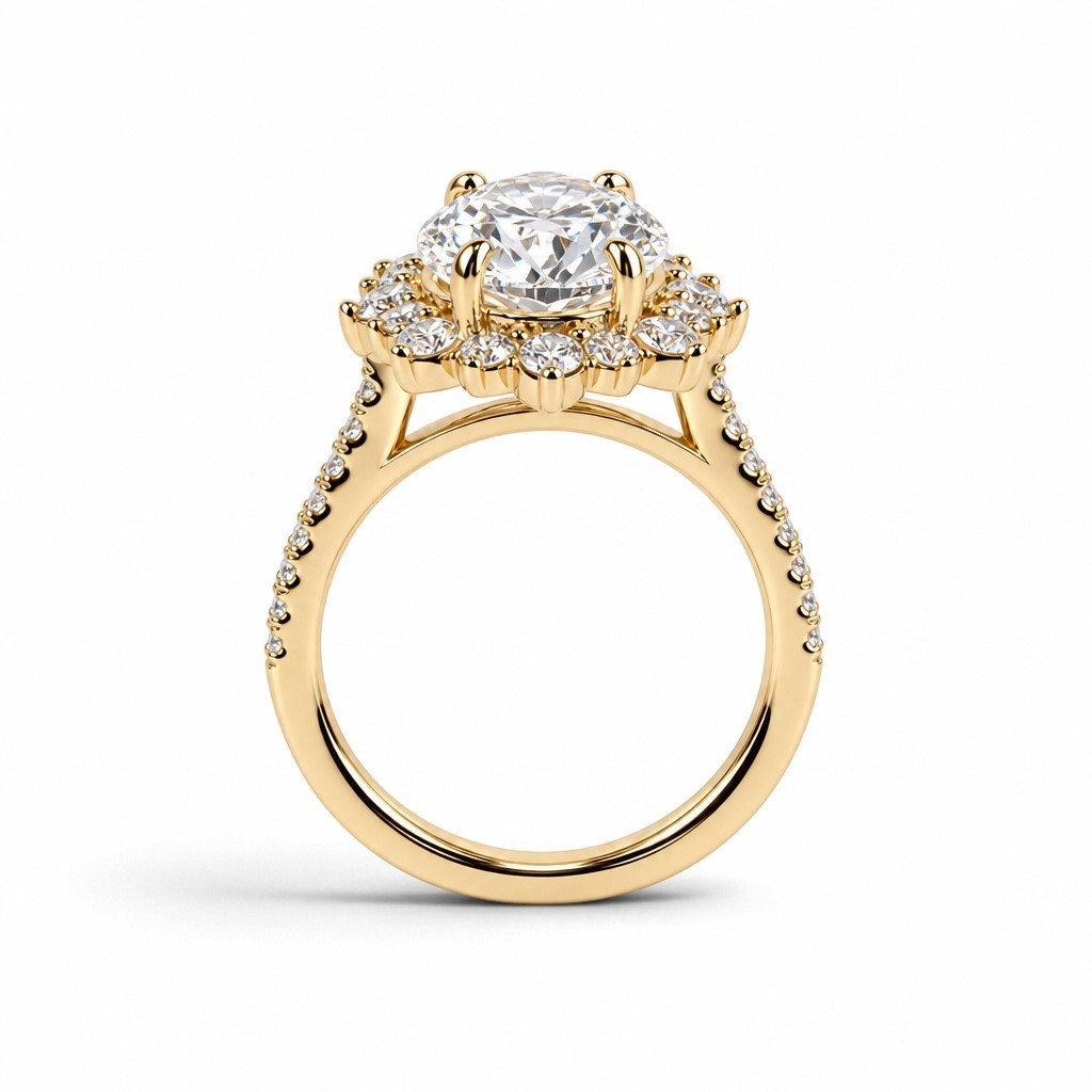 Oval Lab Grown Diamond Halo Pave Engagement Ring (3.52ct)