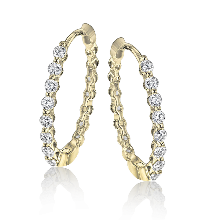 Simon G. Single Prong Diamond Hoop Earrings In Solid 18K Yellow Gold