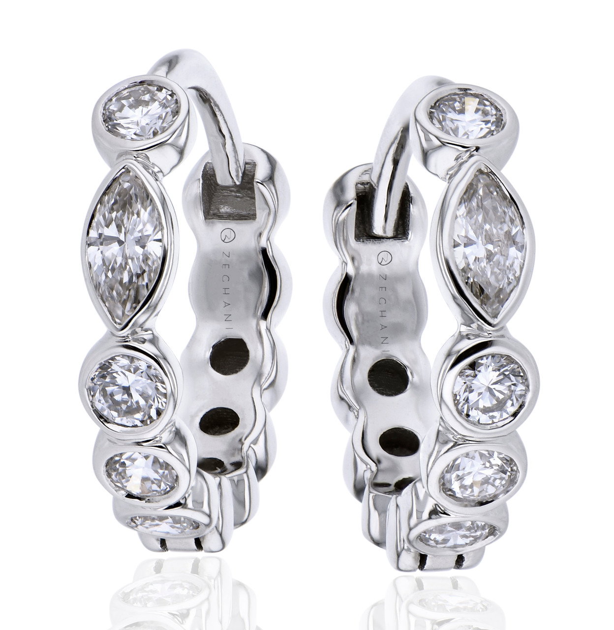 Mixed Shape Bezel Diamond Hoop Earrings