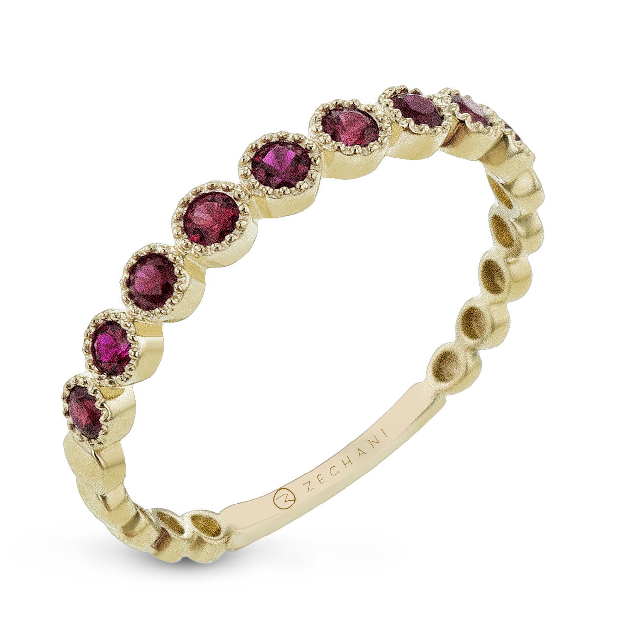 Red Ruby Gold Milgrain Band
