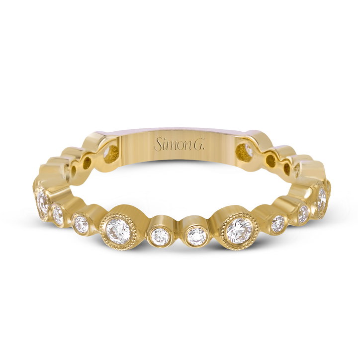 Simon G. Bezel Milgrain Diamond Band In Solid 18K Yellow Gold