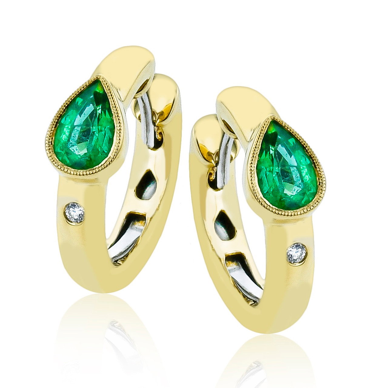 Simon G. Green Emerald & Diamond Gold Hoop Earrings