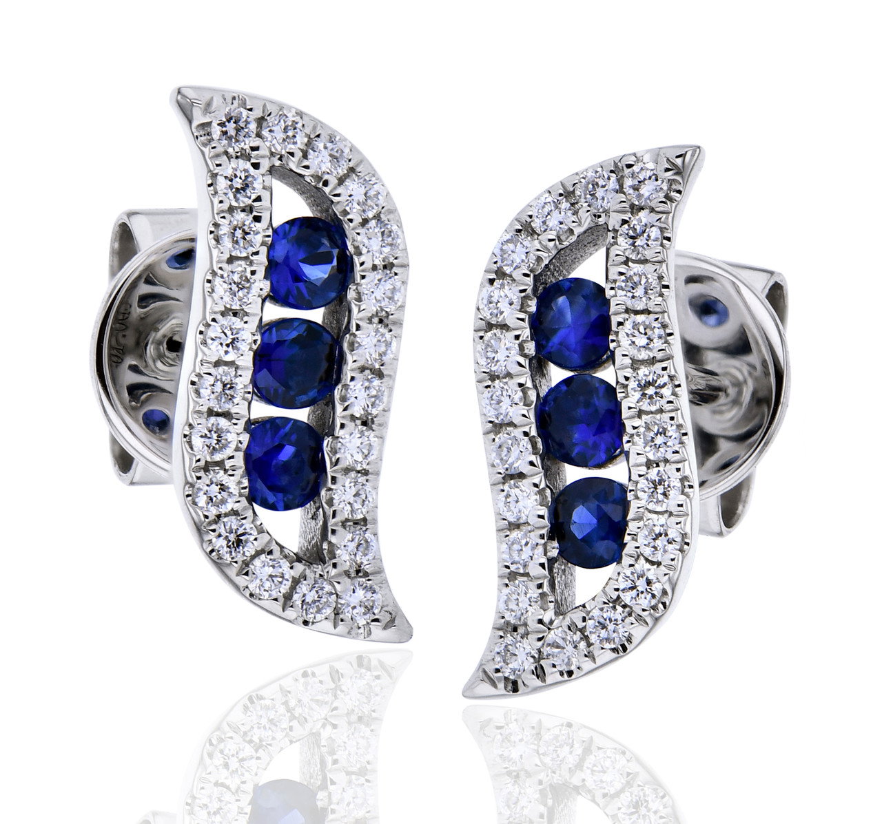 Blue Sapphire & Diamond Sculpted Stud Earrings