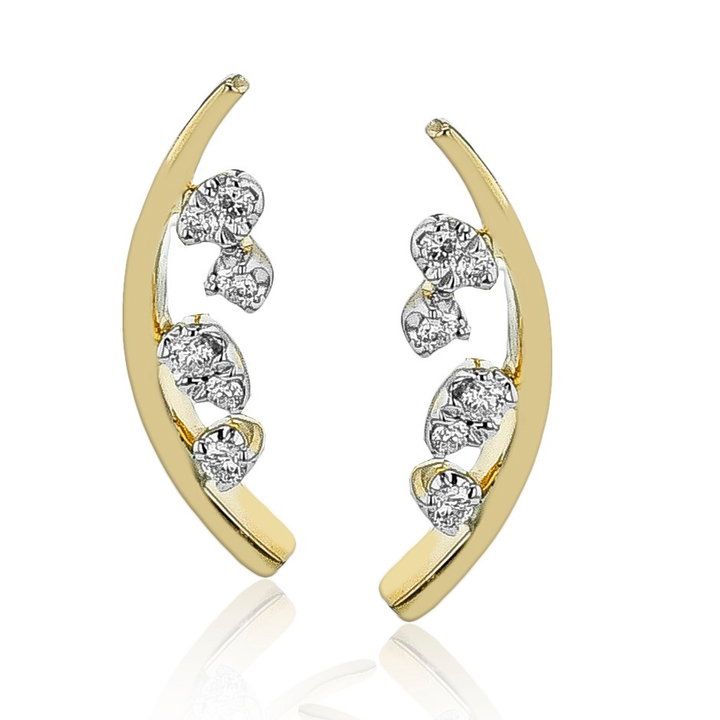 Diamond Cluster Climber Earrings In Solid 14K Yellow Gold