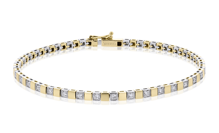 Simon G. Two Tone Gold Diamond Tennis Bracelet In Solid 18K White / Yellow Gold